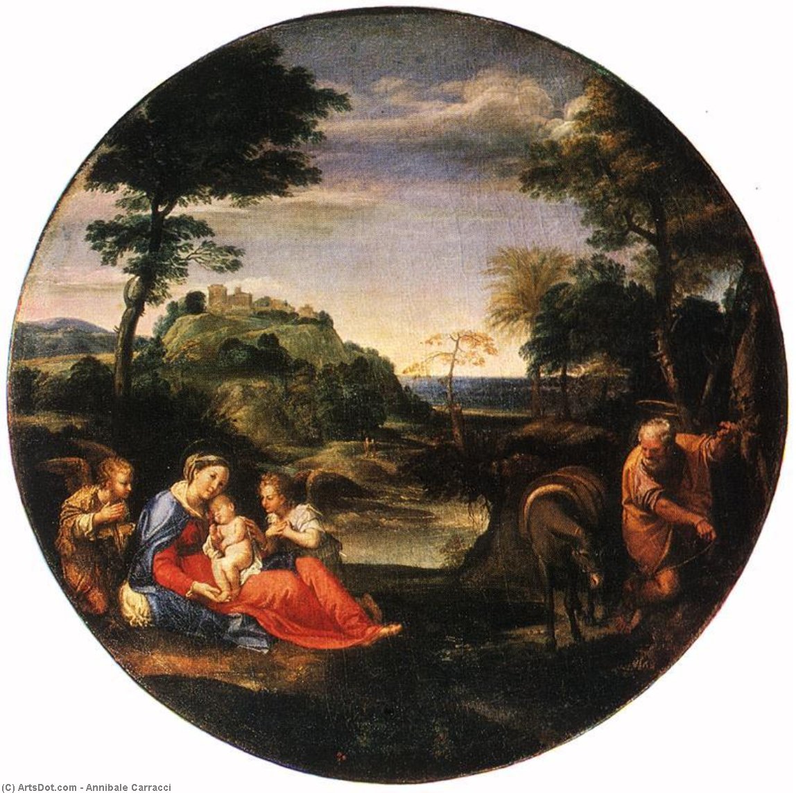 Wikioo.org - The Encyclopedia of Fine Arts - Painting, Artwork by Annibale Carracci - Rest on Flight into Egypt