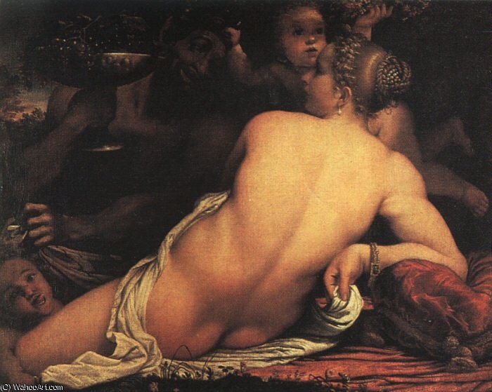 Wikioo.org - สารานุกรมวิจิตรศิลป์ - จิตรกรรม Annibale Carracci - venus with satyr and cupids - oil on paper -
