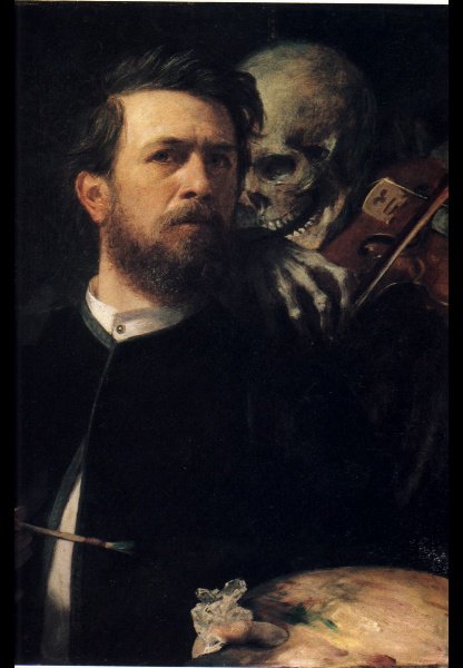 Wikioo.org - The Encyclopedia of Fine Arts - Painting, Artwork by Arnold Bocklin - Self portrait with Death