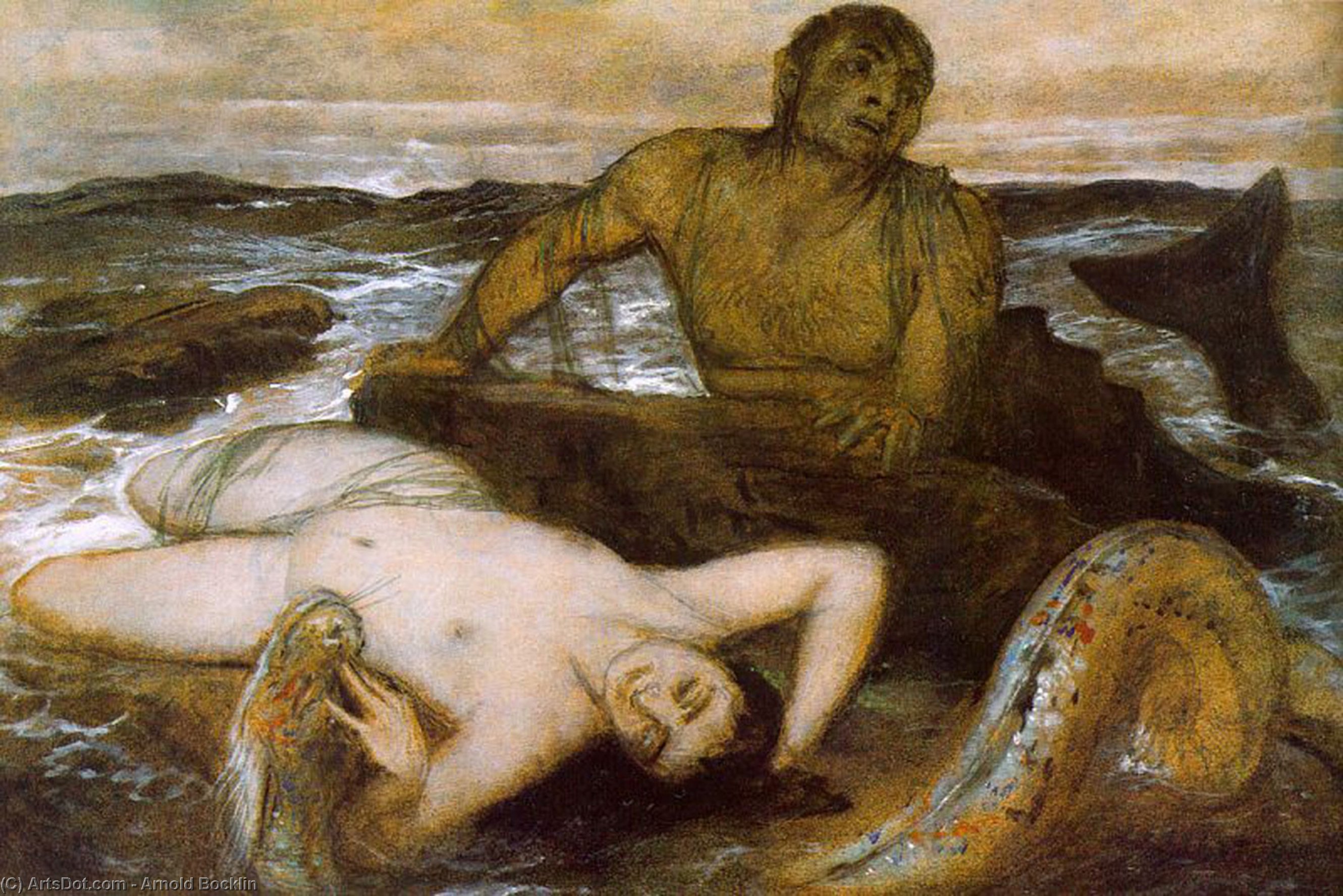 Wikioo.org - The Encyclopedia of Fine Arts - Painting, Artwork by Arnold Bocklin - Triton and Nereid