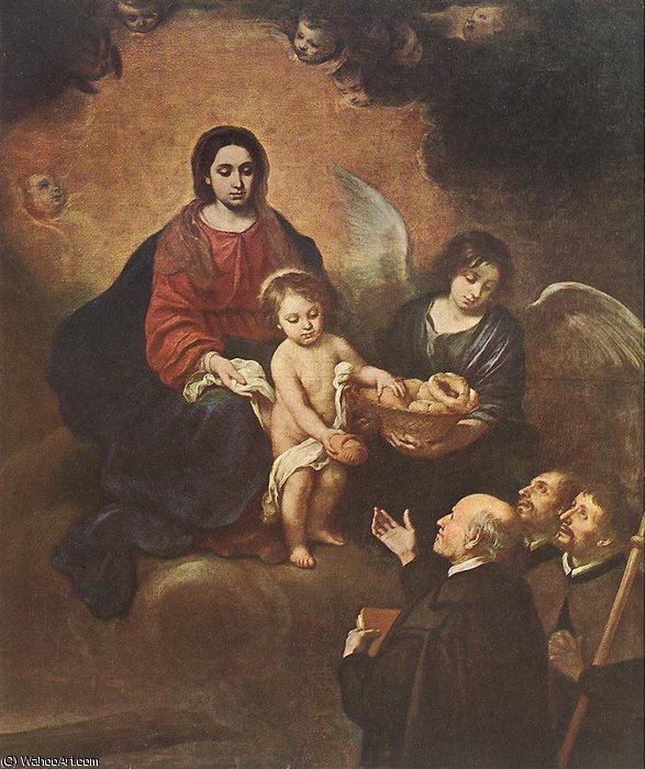 Wikioo.org - The Encyclopedia of Fine Arts - Painting, Artwork by Bartolome Esteban Murillo - The Infant Jesus Distributing Bread to Pilgrims