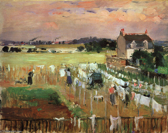 Wikioo.org - The Encyclopedia of Fine Arts - Painting, Artwork by Berthe Morisot - Hanging out the Laundry to Dry