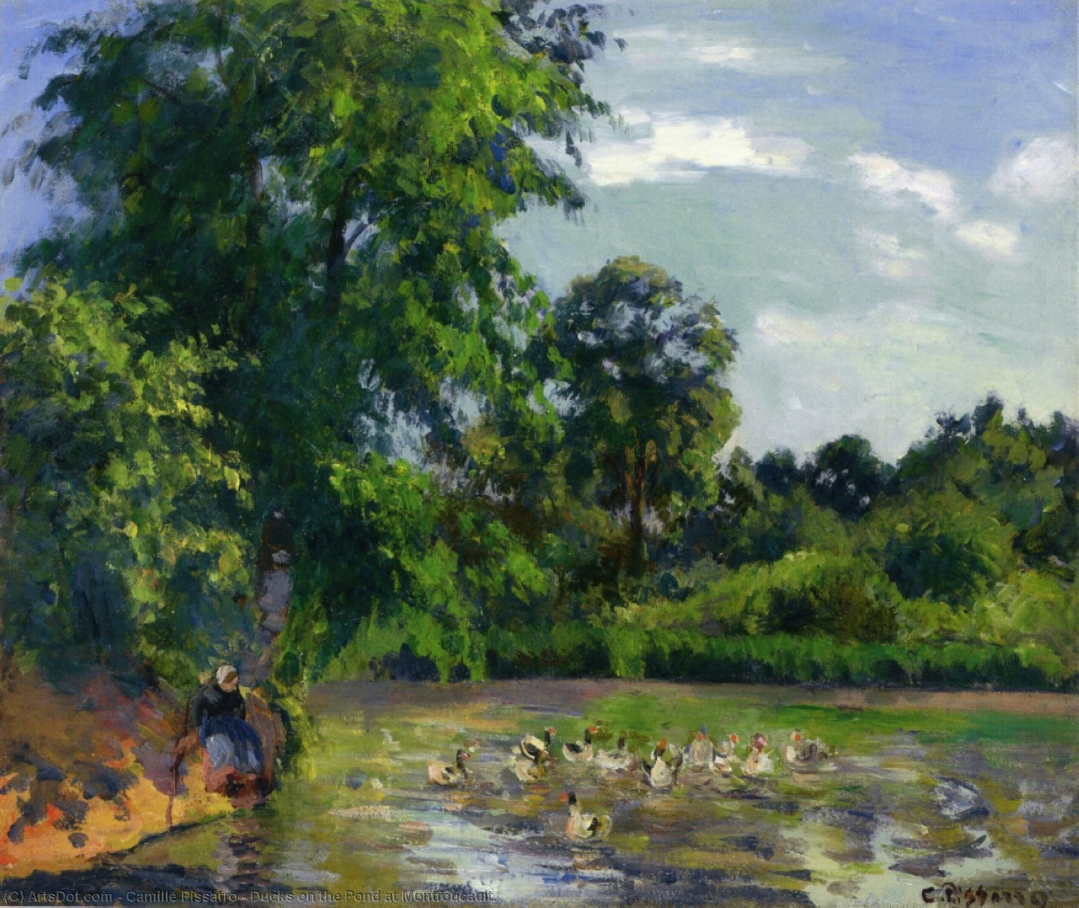 Wikioo.org - The Encyclopedia of Fine Arts - Painting, Artwork by Camille Pissarro - Ducks on the Pond at Montfoucault.