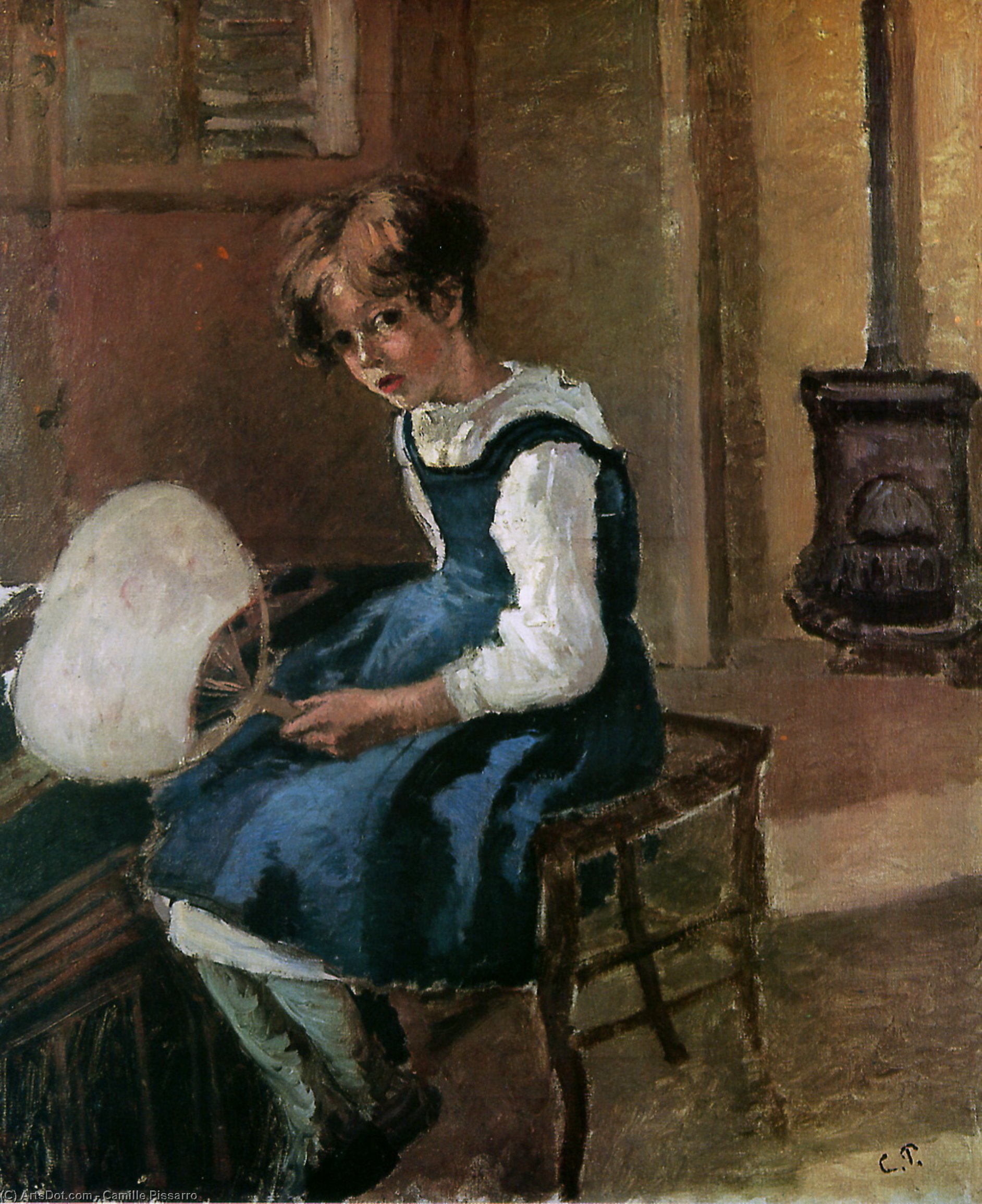 Wikioo.org - The Encyclopedia of Fine Arts - Painting, Artwork by Camille Pissarro - Jeanne Holding a fan Sun