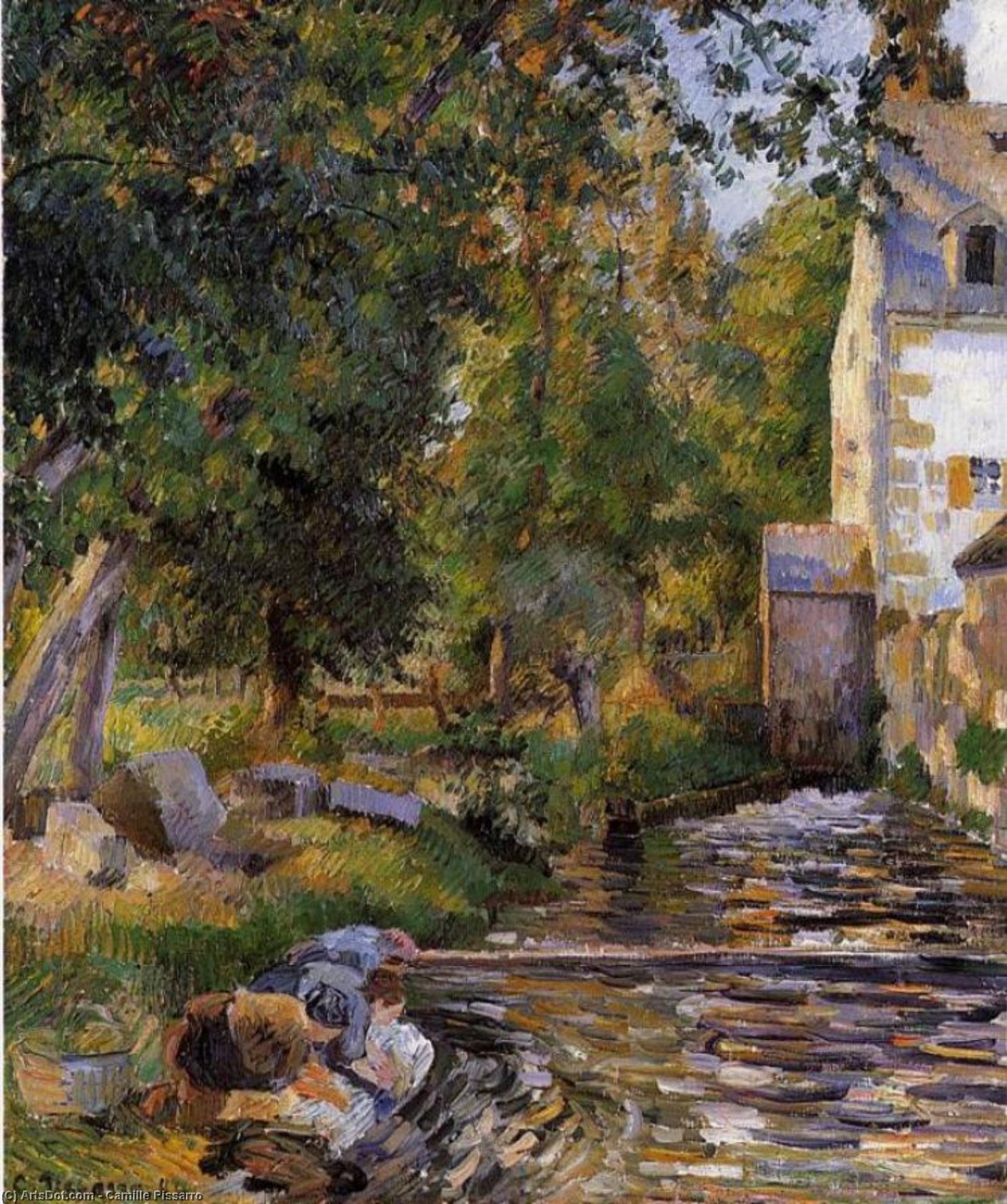Wikioo.org - The Encyclopedia of Fine Arts - Painting, Artwork by Camille Pissarro - Laundry and Mill at Osny.