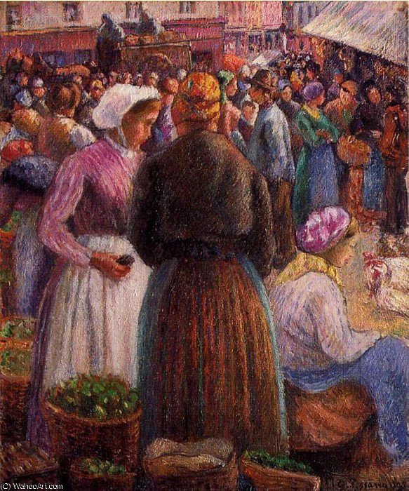 WikiOO.org – 美術百科全書 - 繪畫，作品 Camille Pissarro - 市场上蓬图瓦兹。