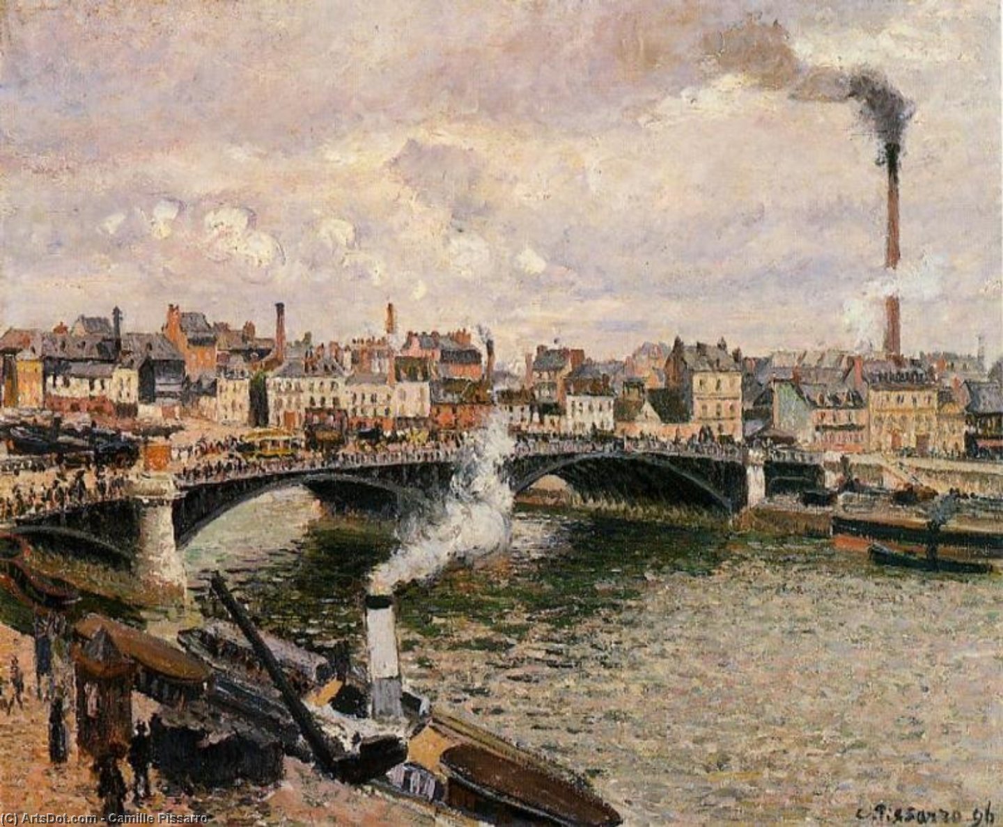 WikiOO.org - Encyclopedia of Fine Arts - Maleri, Artwork Camille Pissarro - morning an overcast day rouen