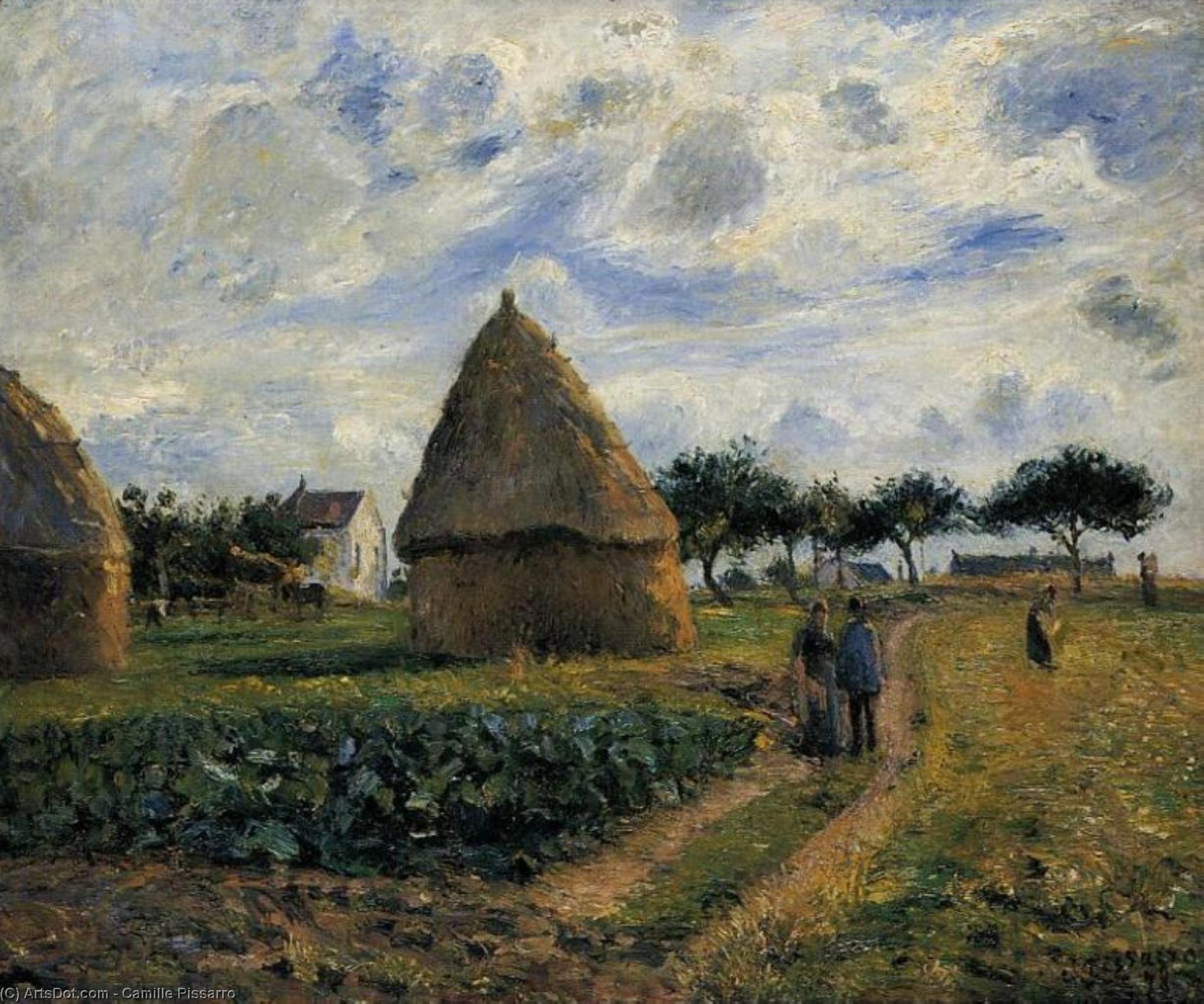 Wikioo.org - สารานุกรมวิจิตรศิลป์ - จิตรกรรม Camille Pissarro - Peasants and Hay Stacks.
