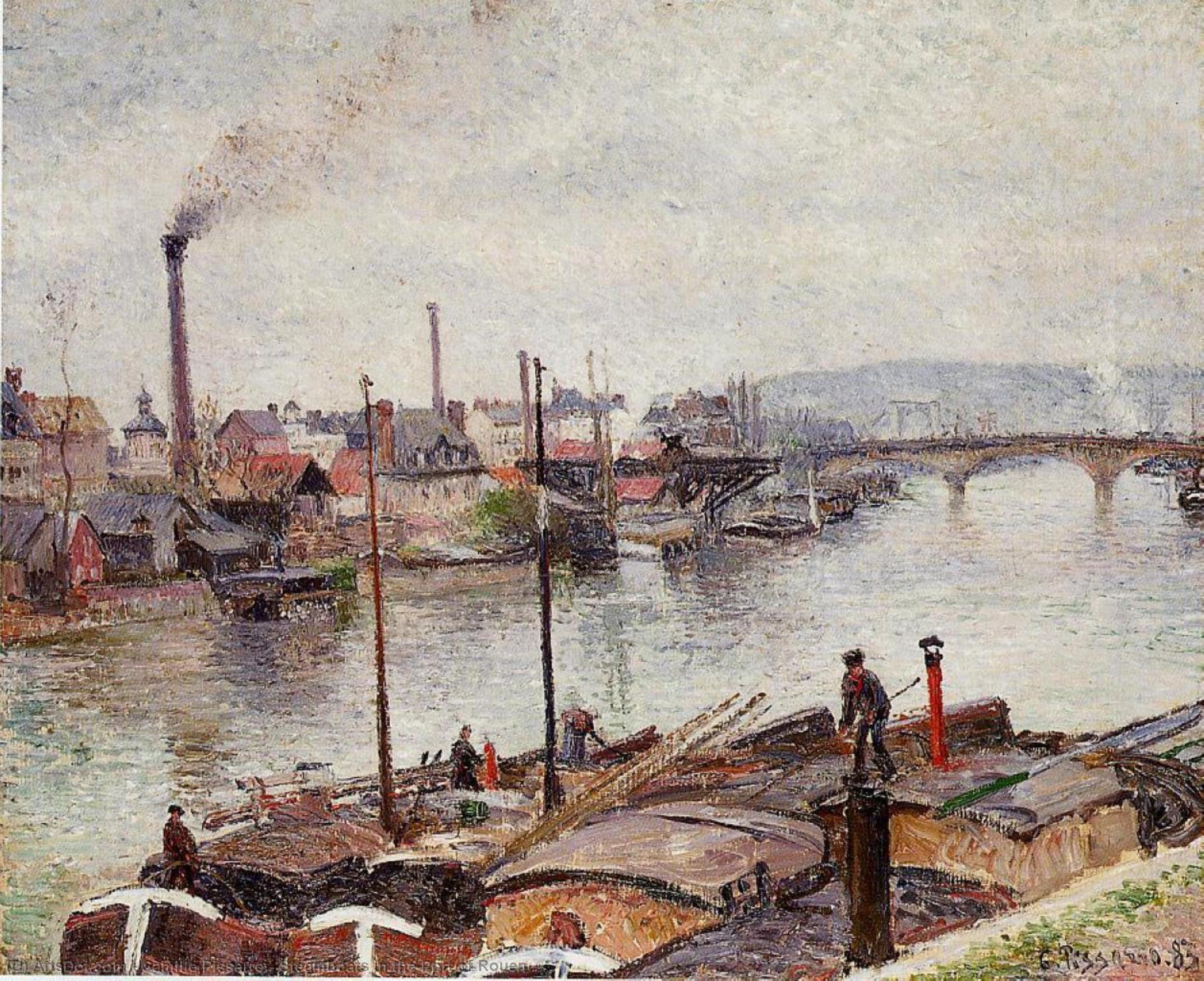 Wikioo.org - The Encyclopedia of Fine Arts - Painting, Artwork by Camille Pissarro - Steamboats in the Port of Rouen