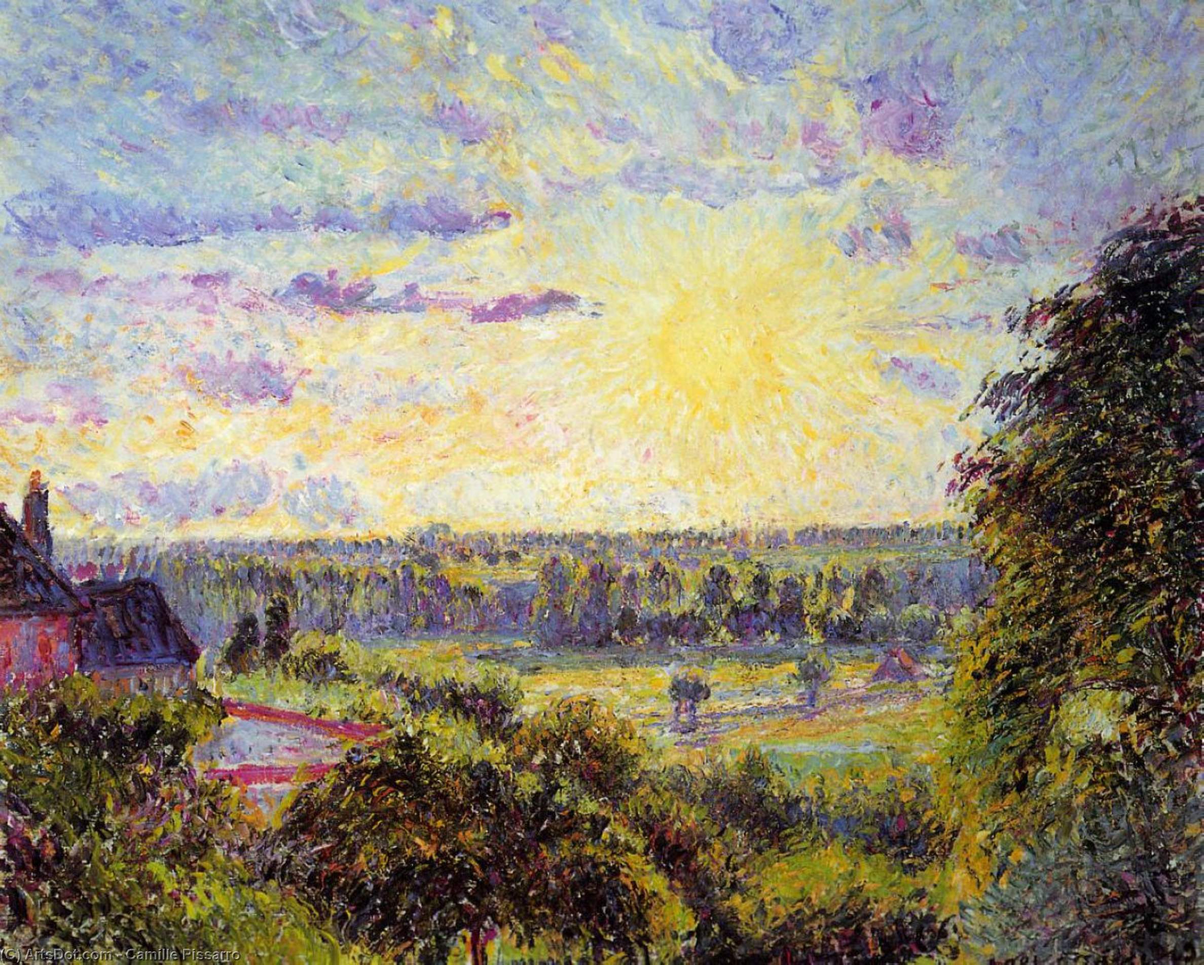WikiOO.org - Encyclopedia of Fine Arts - Festés, Grafika Camille Pissarro - Sunset at Eragny.