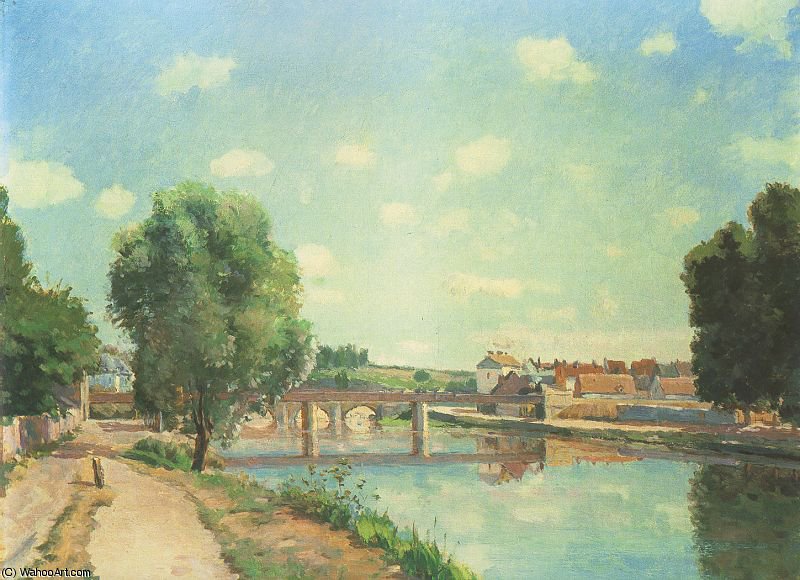 Wikioo.org - The Encyclopedia of Fine Arts - Painting, Artwork by Camille Pissarro - The Railway Bridge at Pontoise