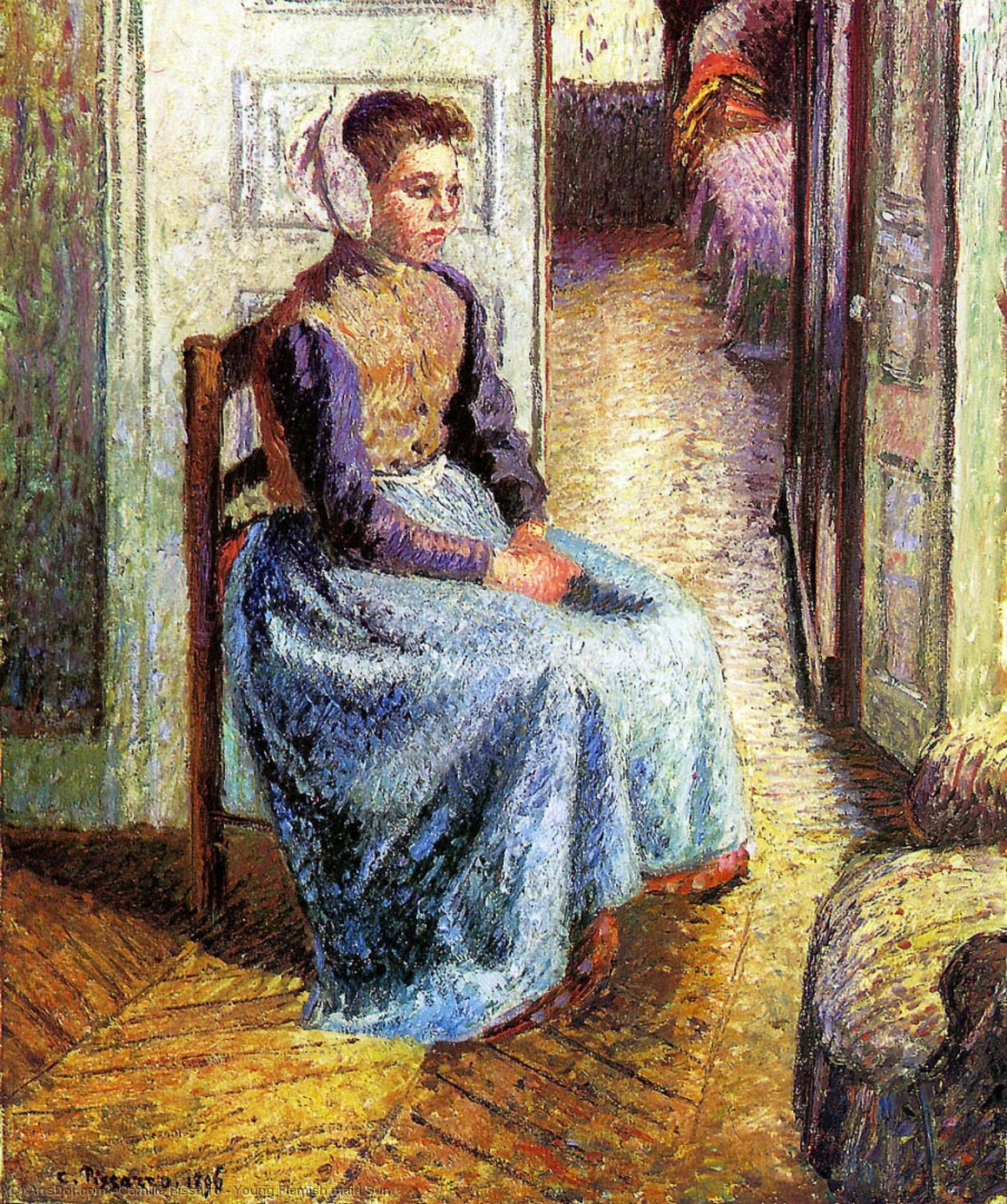 Wikoo.org - موسوعة الفنون الجميلة - اللوحة، العمل الفني Camille Pissarro - Young Flemish maid Sun