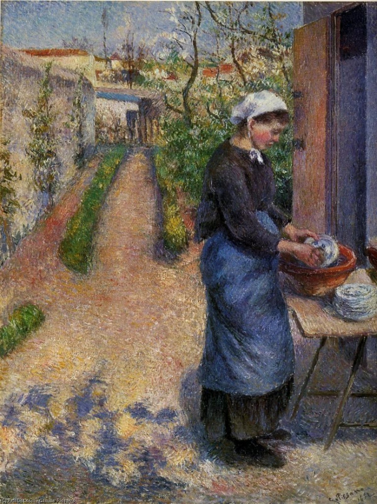 WikiOO.org - Encyclopedia of Fine Arts - Maleri, Artwork Camille Pissarro - young woman washing plates.