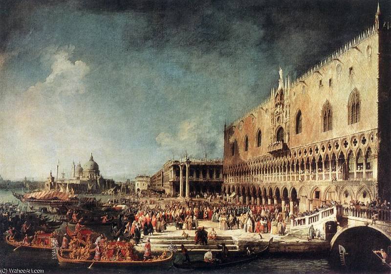 Wikioo.org - สารานุกรมวิจิตรศิลป์ - จิตรกรรม Giovanni Antonio Canal (Canaletto) - Arrival of the French Ambassador in Venice