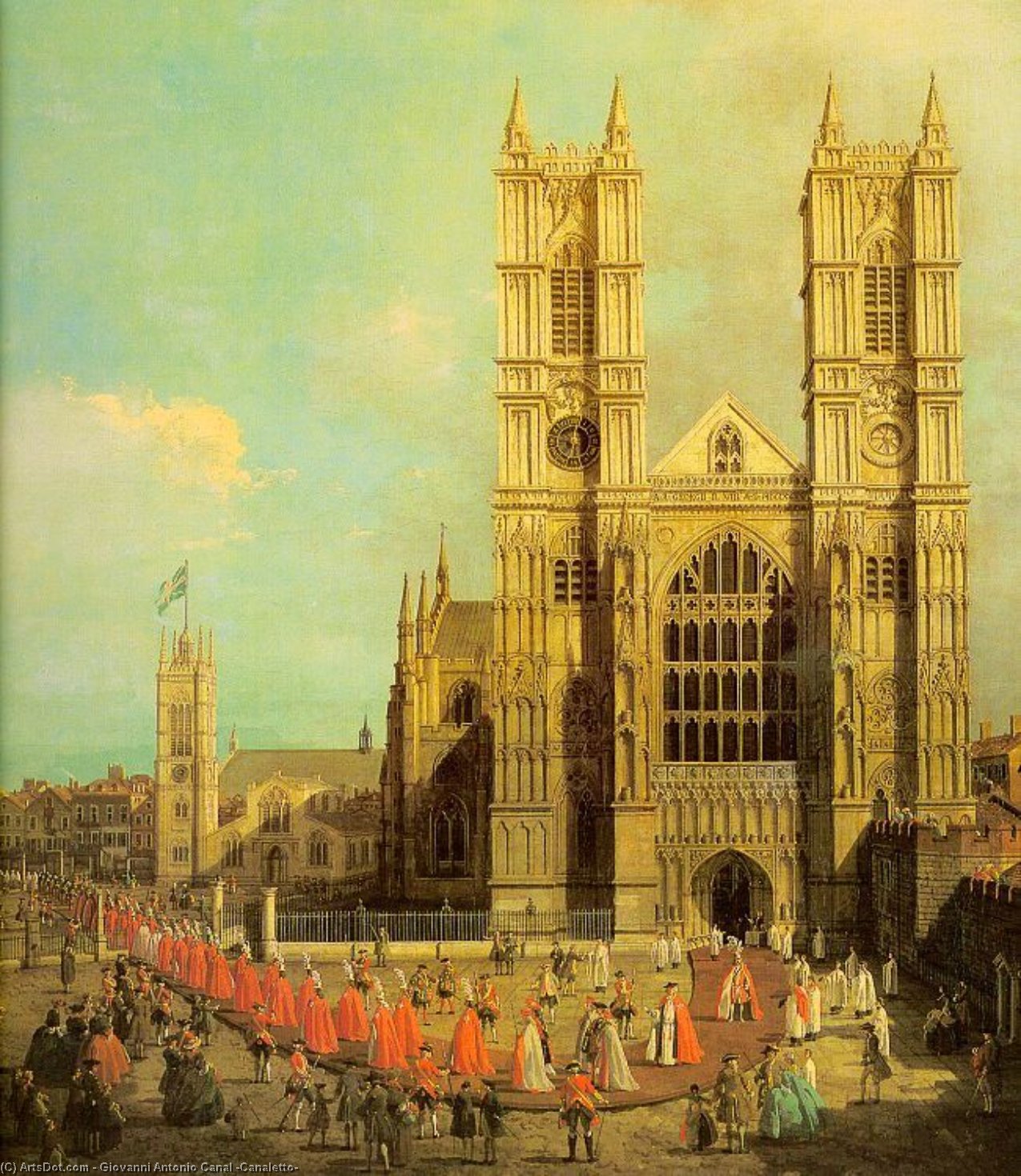 WikiOO.org - Encyclopedia of Fine Arts - Schilderen, Artwork Giovanni Antonio Canal (Canaletto) - London- Westminster Abbey with a Procession of the