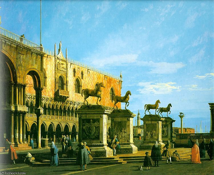 Wikioo.org - The Encyclopedia of Fine Arts - Painting, Artwork by Giovanni Antonio Canal (Canaletto) - The Horses of San Marco in the Piazzett