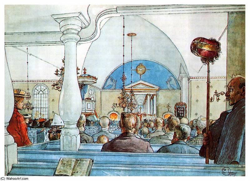 Wikioo.org - The Encyclopedia of Fine Arts - Painting, Artwork by Carl Larsson - at church
