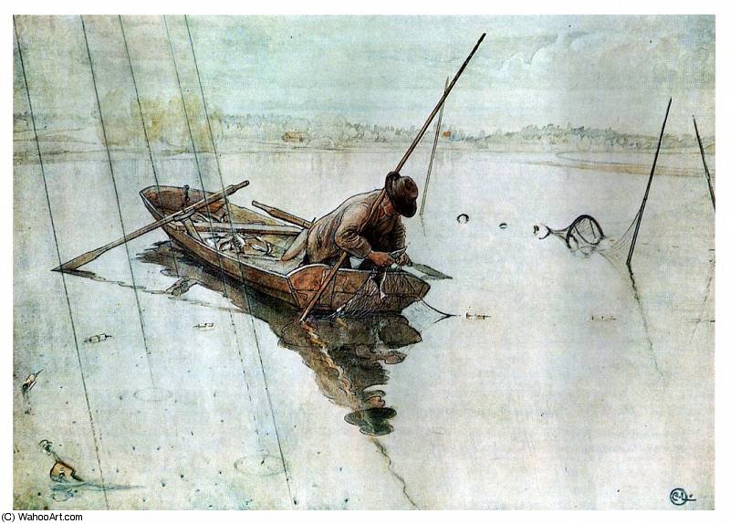 WikiOO.org - Encyclopedia of Fine Arts - Schilderen, Artwork Carl Larsson - fishing