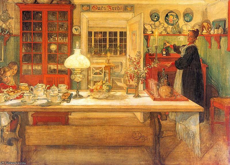 WikiOO.org - Encyclopedia of Fine Arts - Maalaus, taideteos Carl Larsson - Getting Ready for a Game