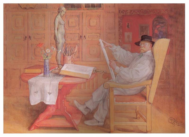 Wikioo.org – La Enciclopedia de las Bellas Artes - Pintura, Obras de arte de Carl Larsson - Autorretrato en el estudio