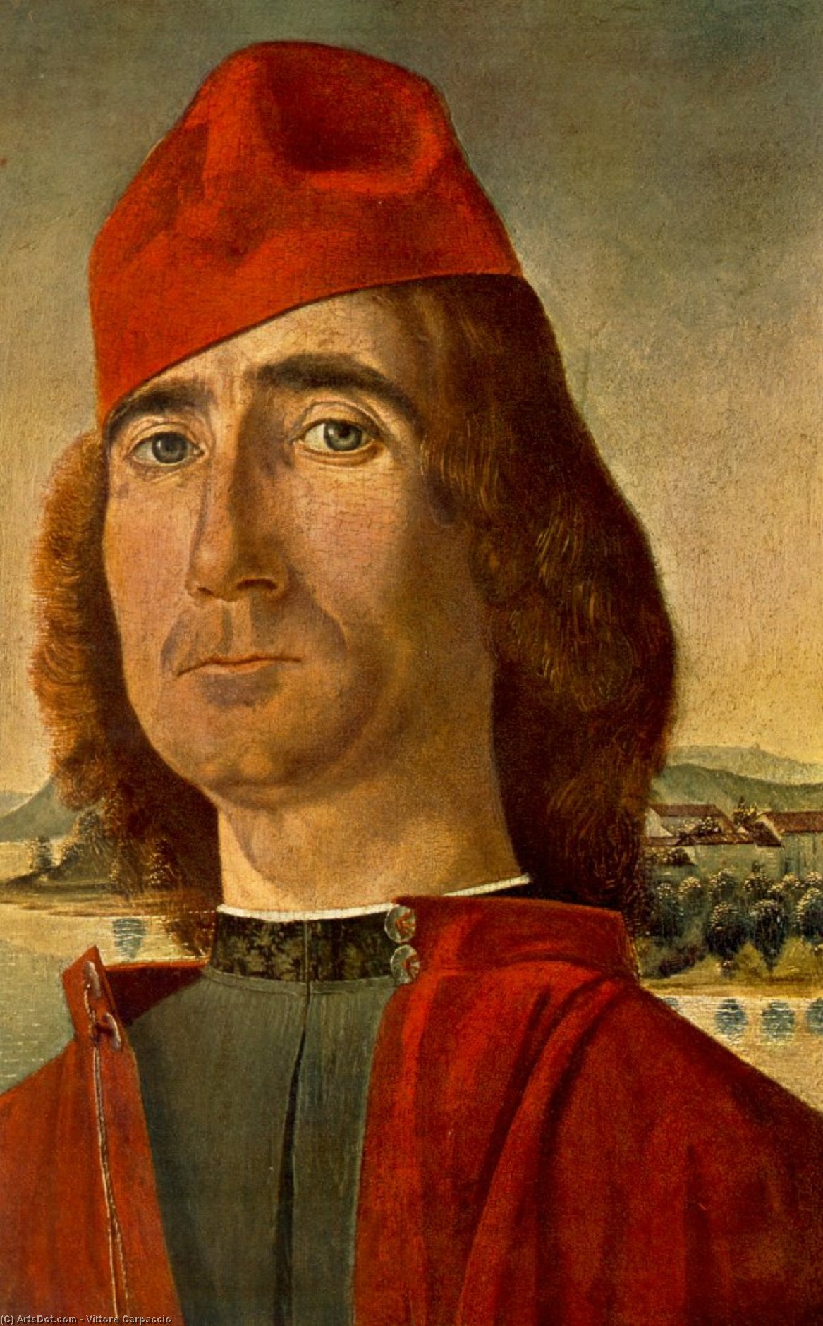 Wikioo.org – L'Encyclopédie des Beaux Arts - Peinture, Oeuvre de Vittore Carpaccio - Portrait d un homme inconnu avec  rouge  Béret