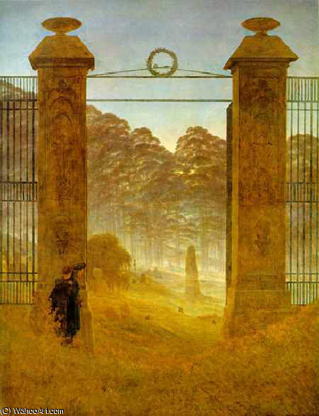 Wikioo.org - The Encyclopedia of Fine Arts - Painting, Artwork by Caspar David Friedrich - Cemetery at Dusk