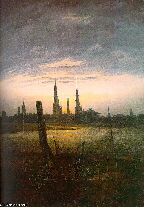 WikiOO.org - Encyclopedia of Fine Arts - Lukisan, Artwork Caspar David Friedrich - City at Moonrise