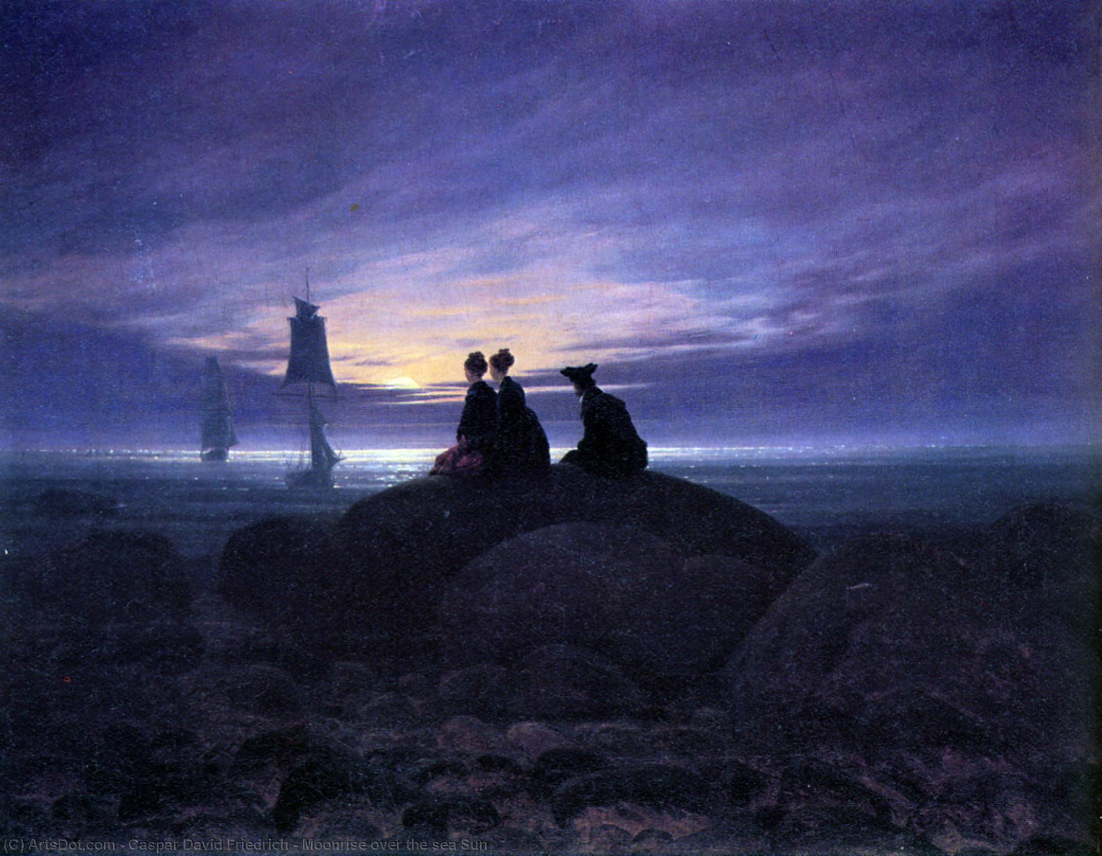 Wikioo.org - The Encyclopedia of Fine Arts - Painting, Artwork by Caspar David Friedrich - Moonrise over the sea Sun
