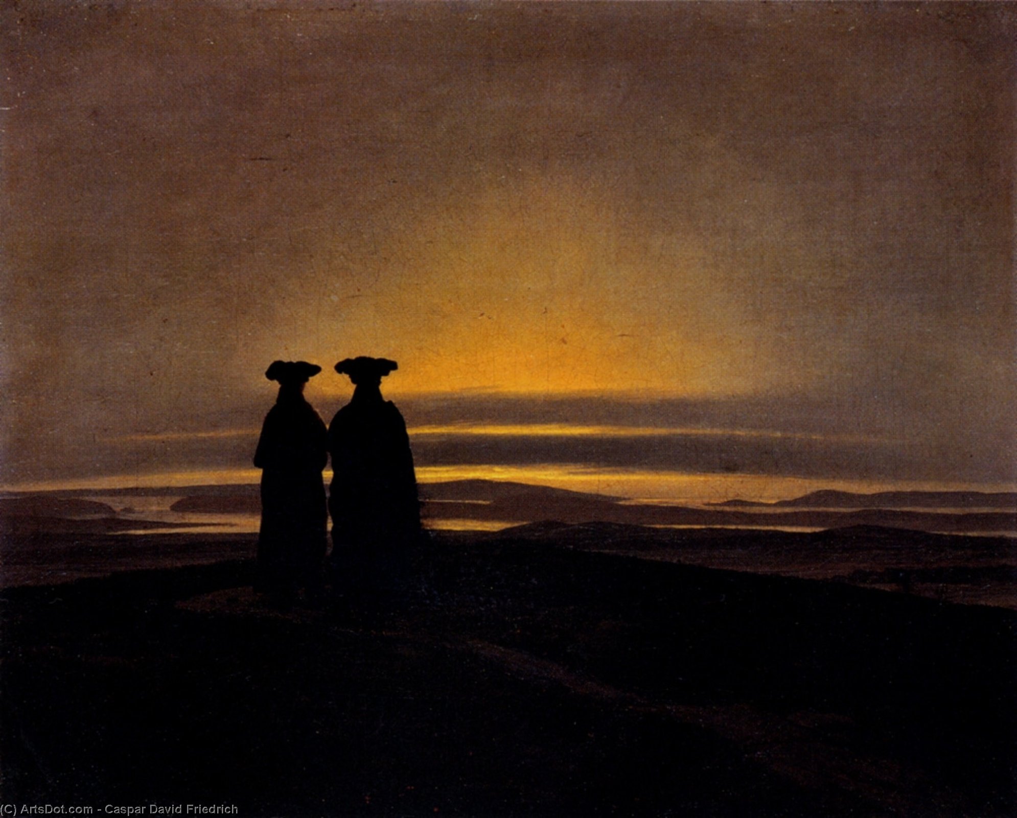 WikiOO.org - Encyclopedia of Fine Arts - Schilderen, Artwork Caspar David Friedrich - sunset