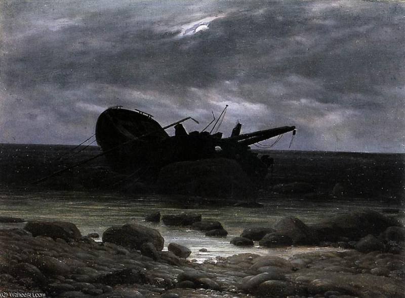 Wikioo.org - The Encyclopedia of Fine Arts - Painting, Artwork by Caspar David Friedrich - wreck in the moonlight