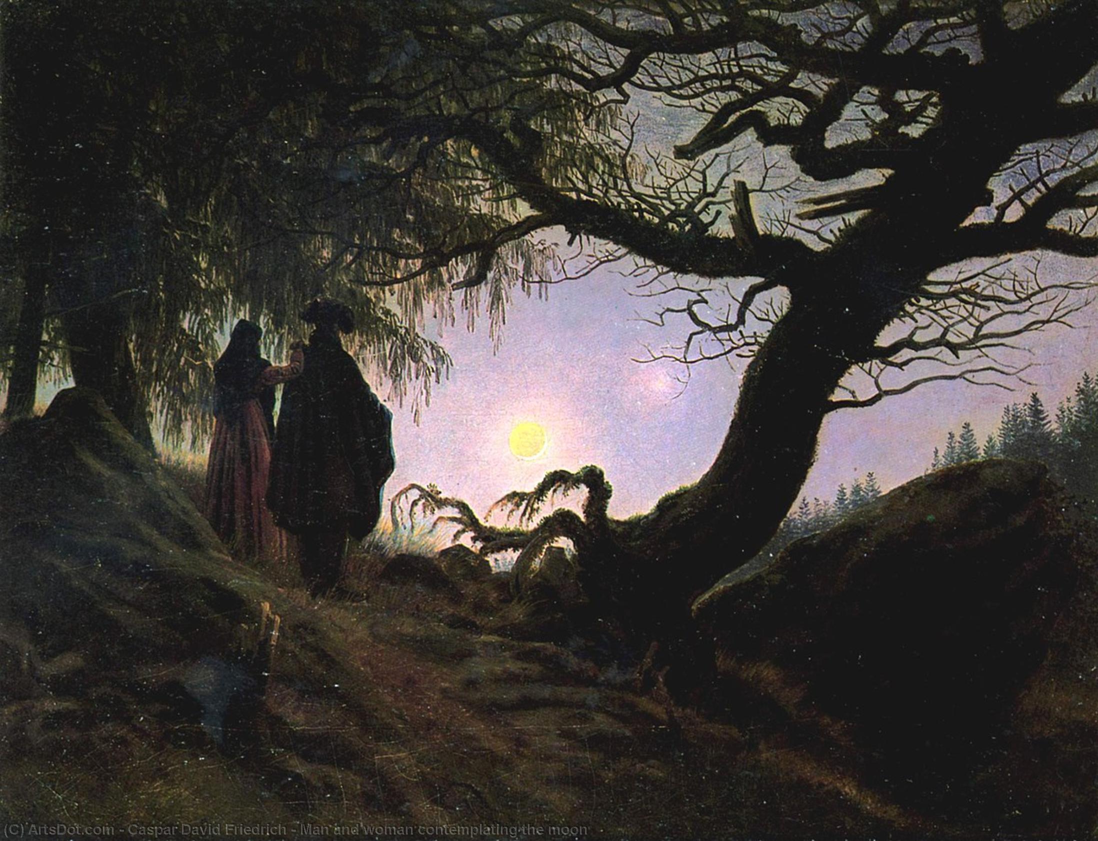 WikiOO.org - Encyclopedia of Fine Arts - Lukisan, Artwork Caspar David Friedrich - Man and woman contemplating the moon