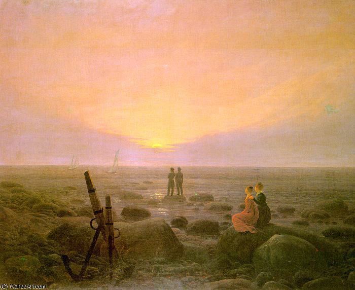 Wikioo.org - The Encyclopedia of Fine Arts - Painting, Artwork by Caspar David Friedrich - Moon Rising over the Sea