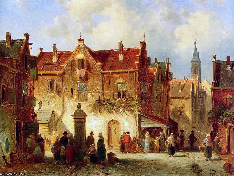 Wikioo.org - The Encyclopedia of Fine Arts - Painting, Artwork by Charles Henri Joseph Leickert - A market view Sun