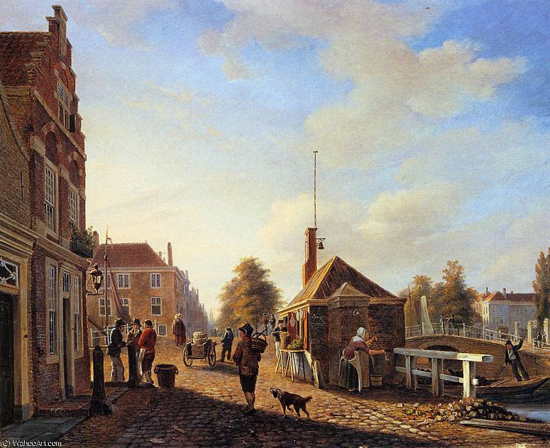 Wikioo.org - The Encyclopedia of Fine Arts - Painting, Artwork by Charles Henri Joseph Leickert - Het Spui in the Hague Sun