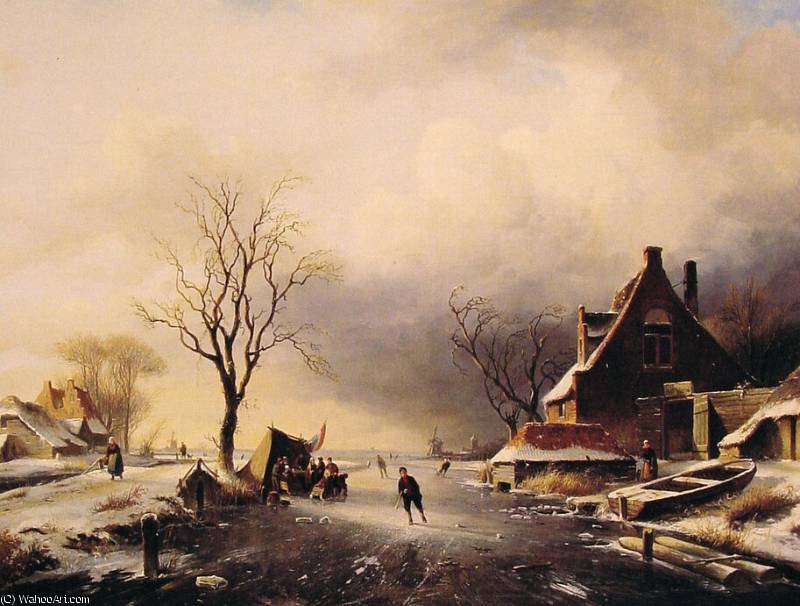 Wikioo.org - The Encyclopedia of Fine Arts - Painting, Artwork by Charles Henri Joseph Leickert - Winter Scene with Skaters
