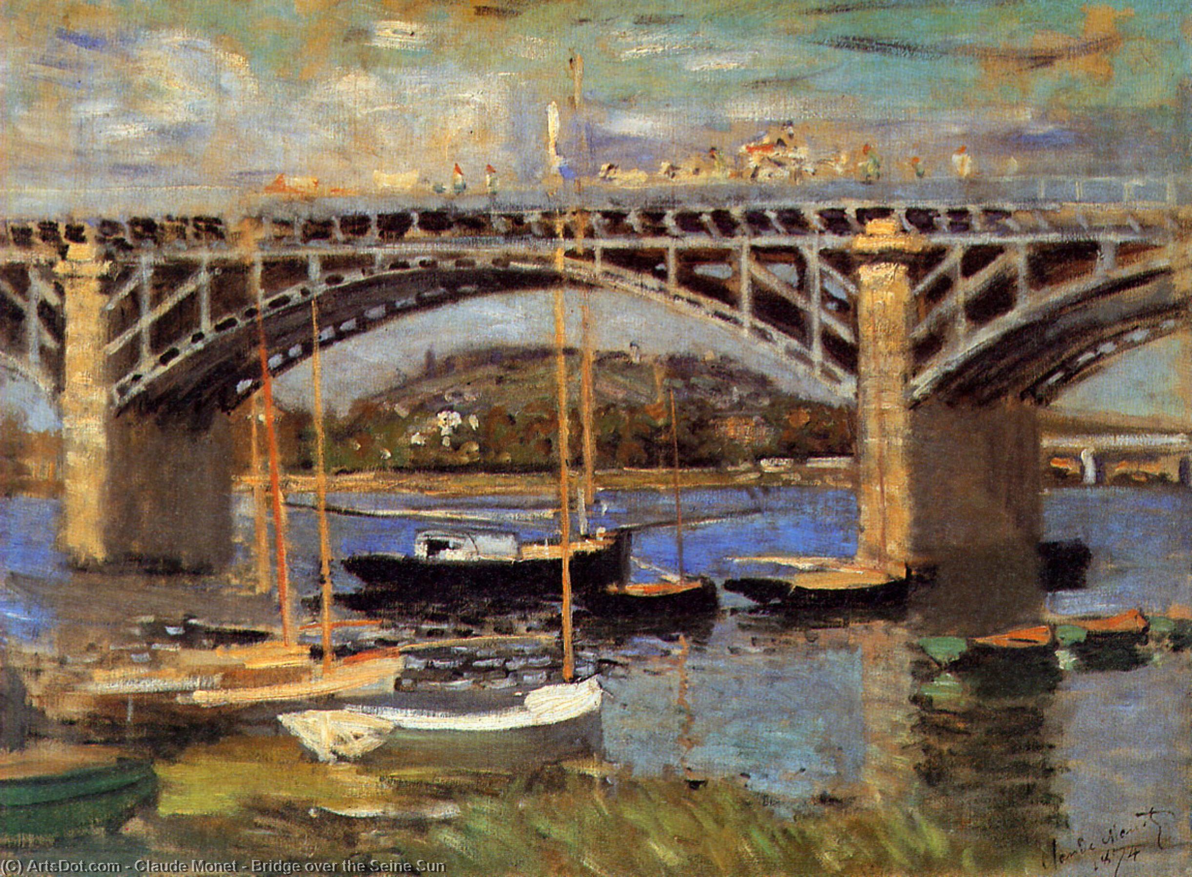 Wikioo.org - The Encyclopedia of Fine Arts - Painting, Artwork by Claude Monet - Bridge over the Seine Sun