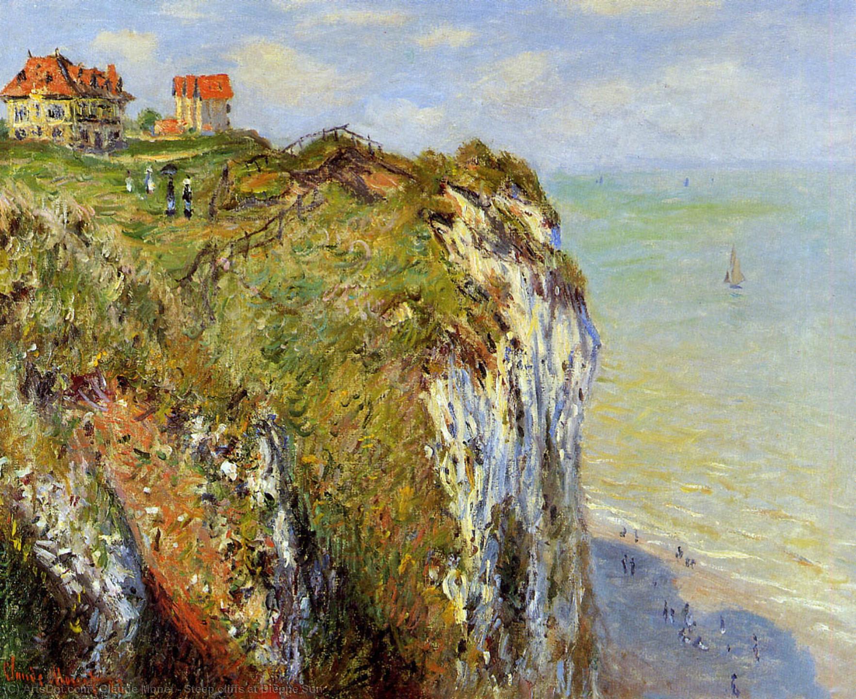 Wikioo.org – L'Enciclopedia delle Belle Arti - Pittura, Opere di Claude Monet - Ripido scogliere a dieppe Sole