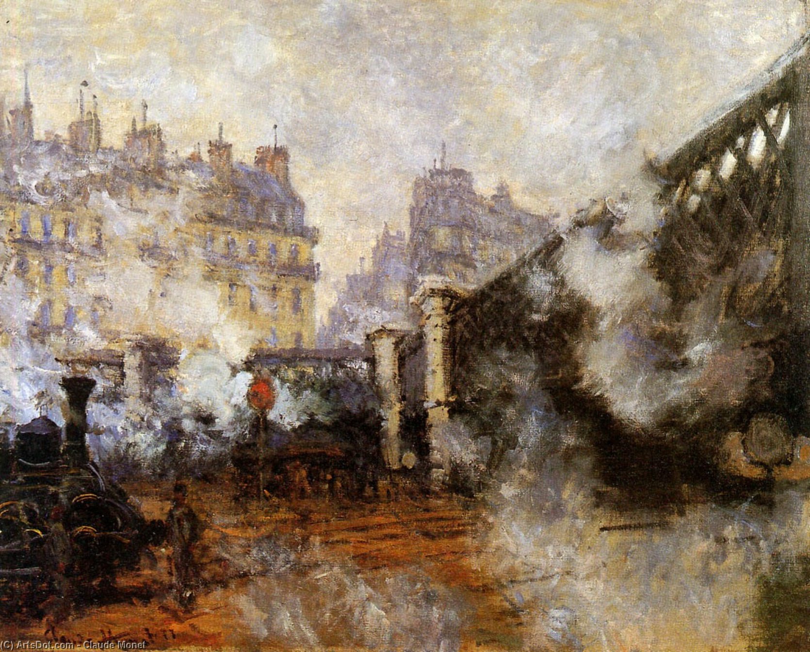 WikiOO.org – 美術百科全書 - 繪畫，作品 Claude Monet - 欧罗巴 在桥梁 Saint-Lazare 阳光