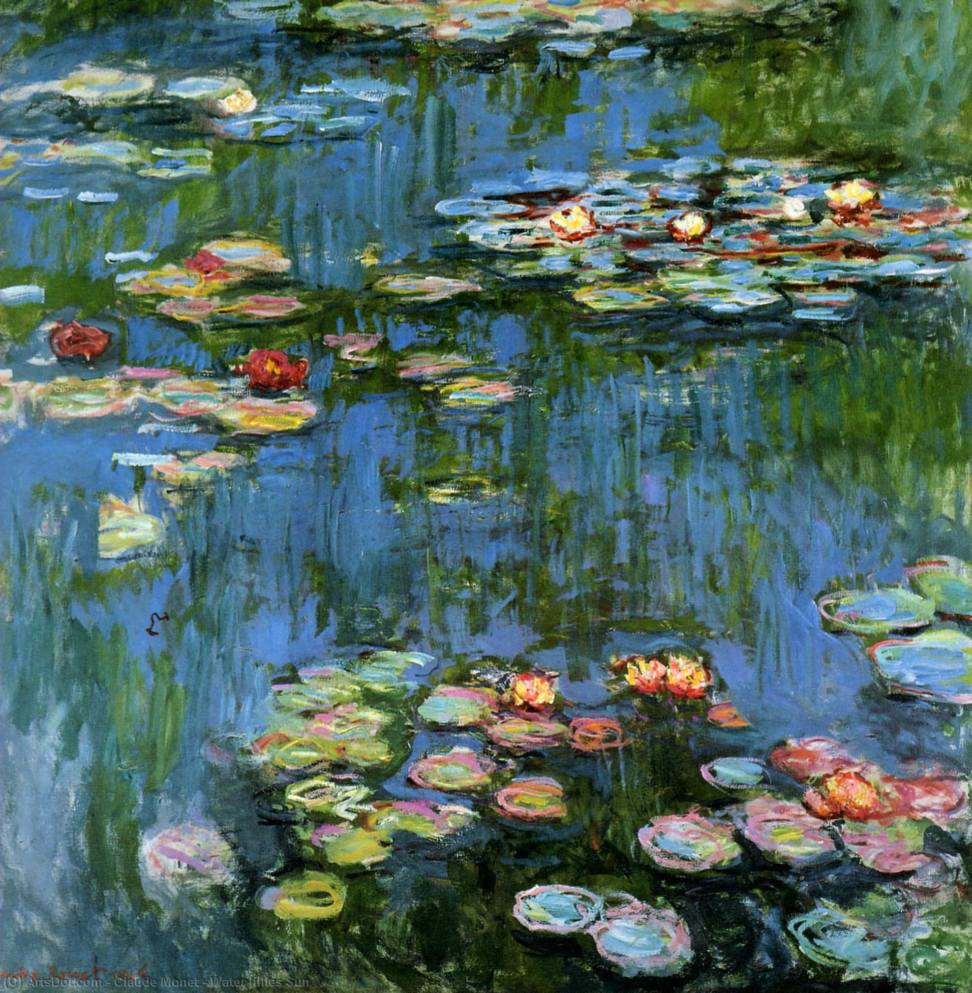 Wikioo.org - The Encyclopedia of Fine Arts - Painting, Artwork by Claude Monet - Water lillies Sun
