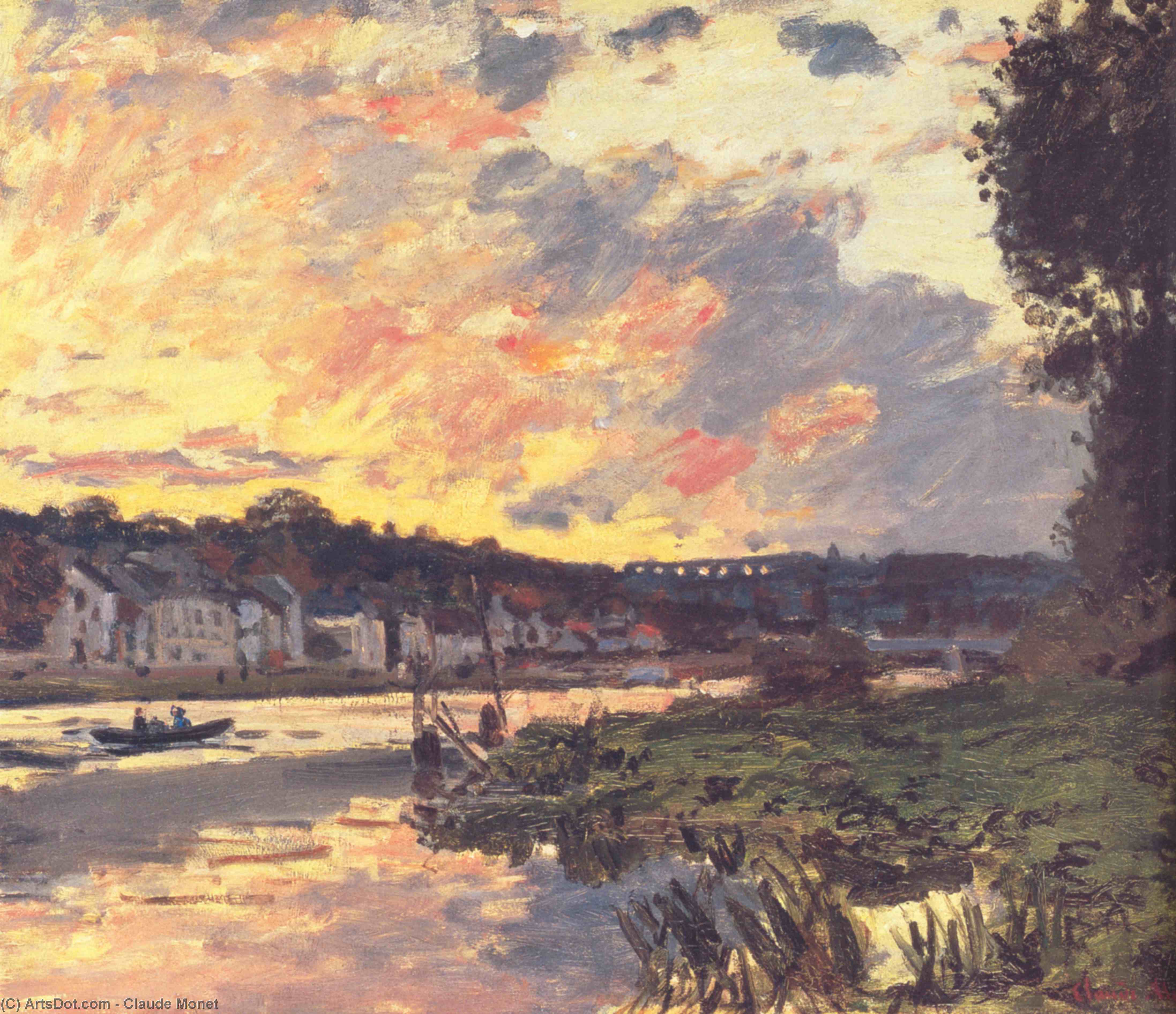 WikiOO.org - Encyclopedia of Fine Arts - Målning, konstverk Claude Monet - The Seine at Bougival in the Evening