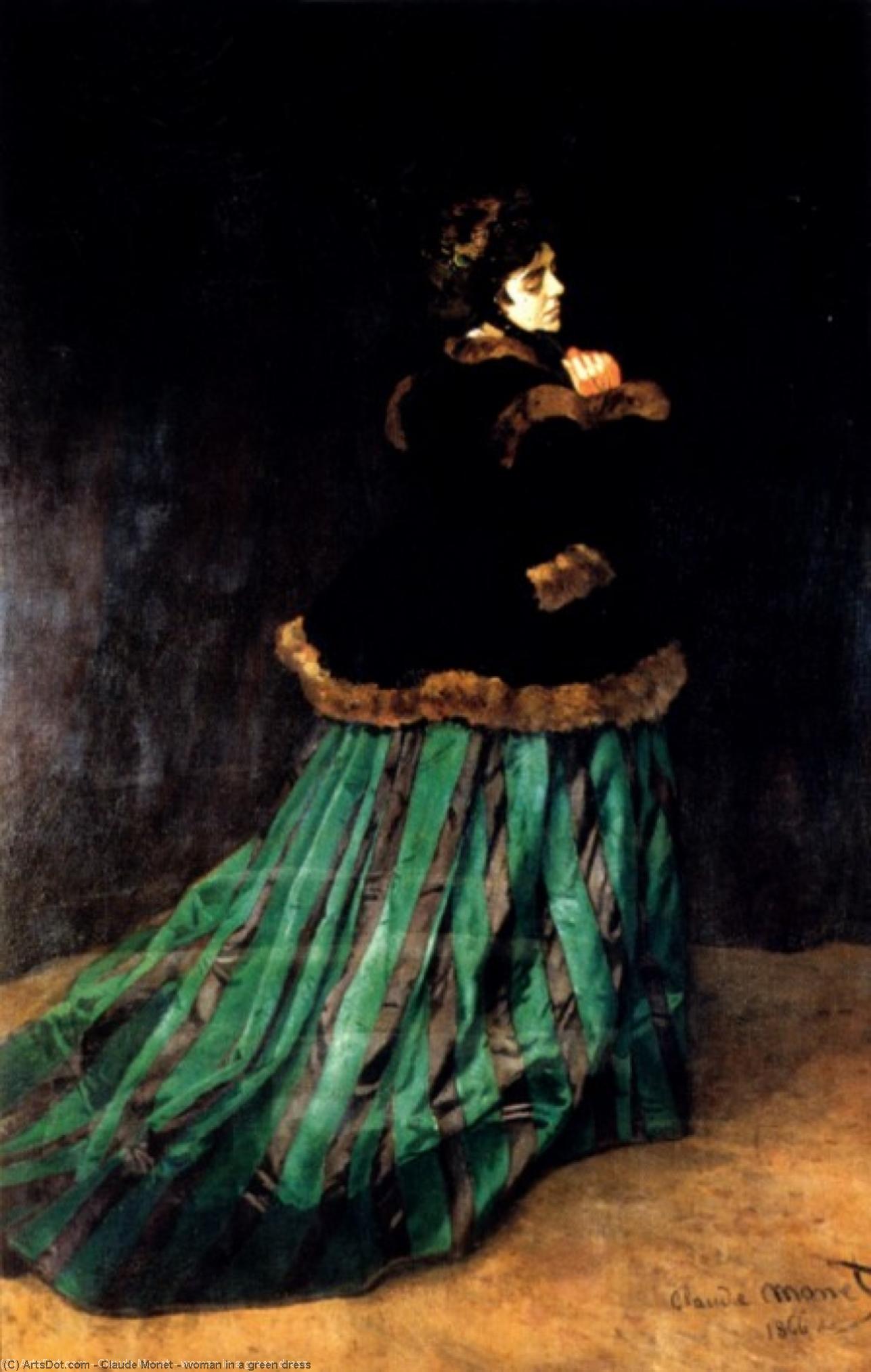 Wikioo.org - The Encyclopedia of Fine Arts - Painting, Artwork by Claude Monet - woman in a green dress