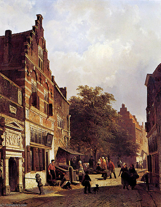 Wikioo.org - The Encyclopedia of Fine Arts - Painting, Artwork by Cornelius Springer - Cornelis Street view Sun