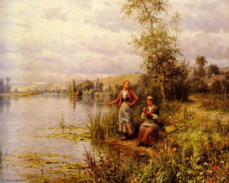 Wikioo.org - The Encyclopedia of Fine Arts - Painting, Artwork by Daniel Ridgway Knight - louis aston country women after fishing on a summer afternoon