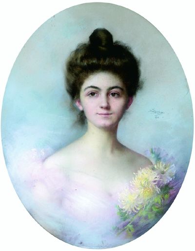 WikiOO.org - Encyclopedia of Fine Arts - Maľba, Artwork Delphin Enjolras - jeune fille au bouquet de fleurs