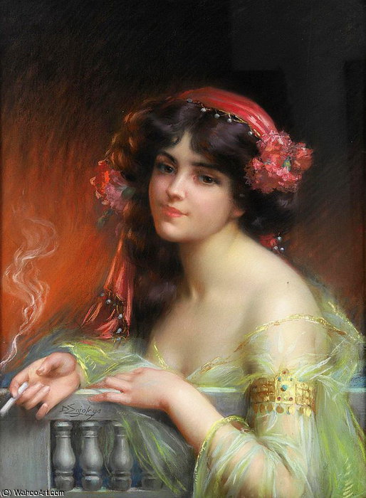 Wikioo.org - The Encyclopedia of Fine Arts - Painting, Artwork by Delphin Enjolras - orientale a la cigarette