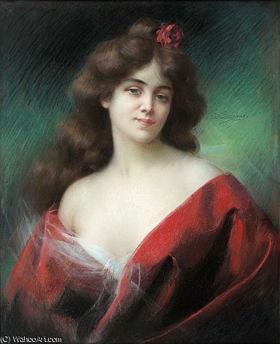 WikiOO.org - Енциклопедия за изящни изкуства - Живопис, Произведения на изкуството Delphin Enjolras - portrait de femme a la robe rouge
