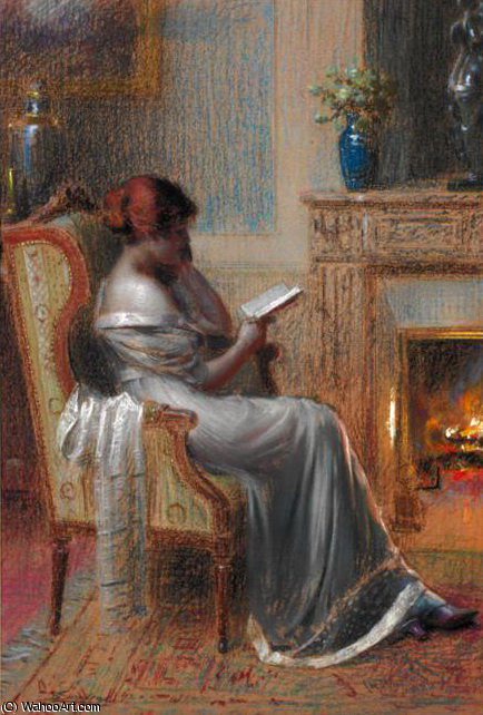 Wikioo.org - The Encyclopedia of Fine Arts - Painting, Artwork by Delphin Enjolras - reading by the fire