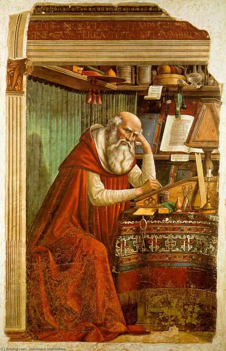 Wikioo.org - The Encyclopedia of Fine Arts - Painting, Artwork by Domenico Ghirlandaio - saint jerome in his study