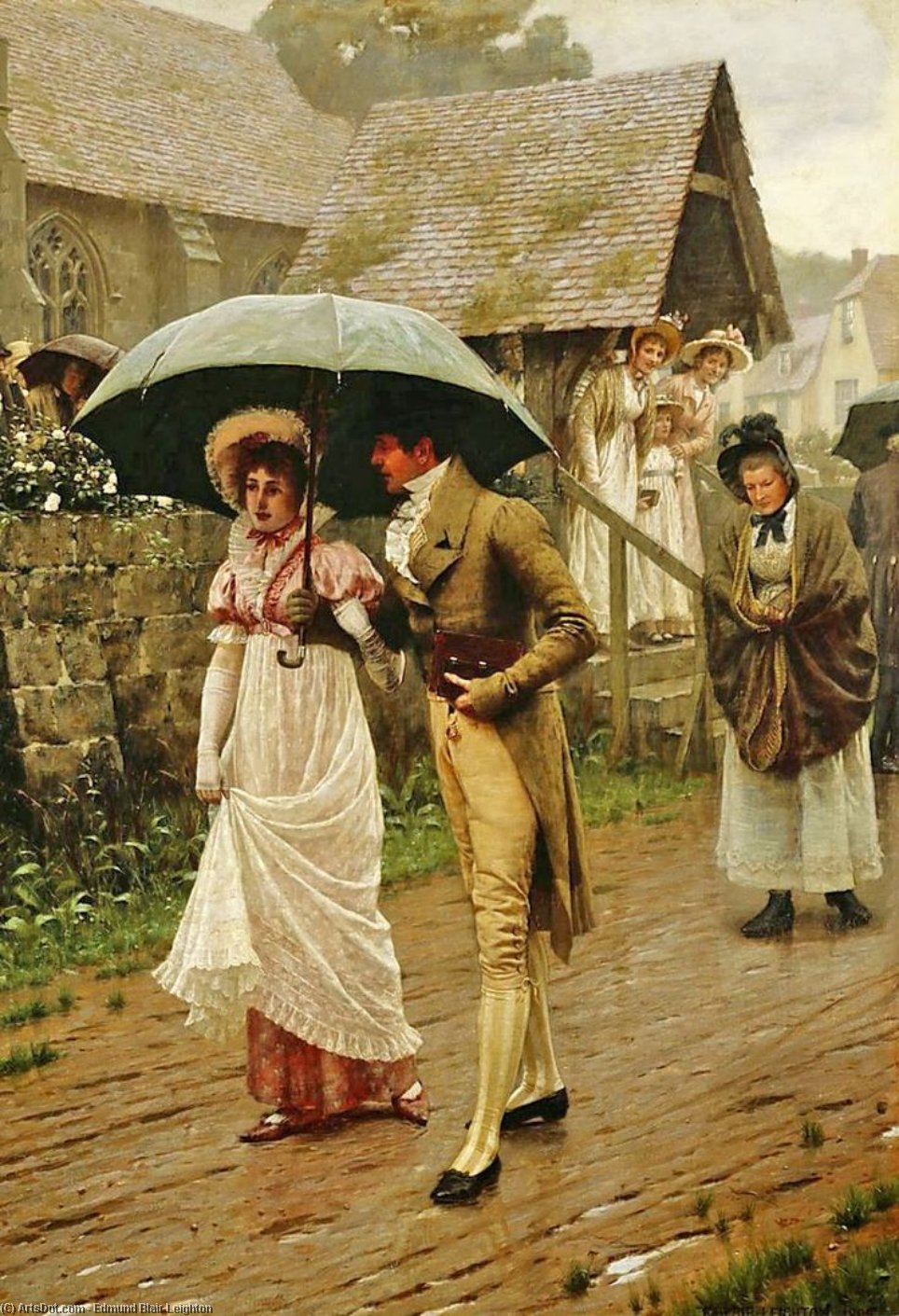 Wikioo.org - The Encyclopedia of Fine Arts - Painting, Artwork by Edmund Blair Leighton - a wet sunday morning