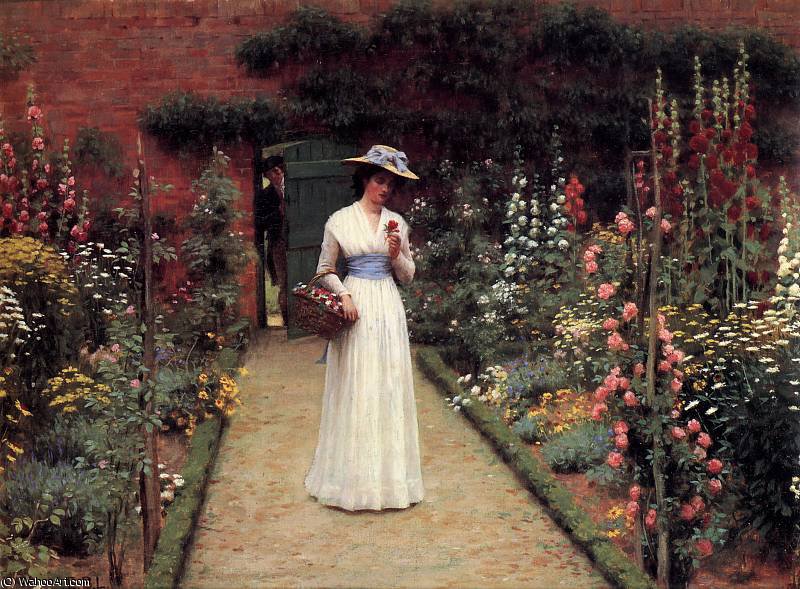 Wikioo.org - The Encyclopedia of Fine Arts - Painting, Artwork by Edmund Blair Leighton - Lady in a Garden